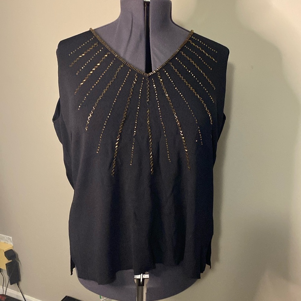Michael Antoni Tricot Women’s Sleeveless Brown Beaded Black Top (Size 4X)